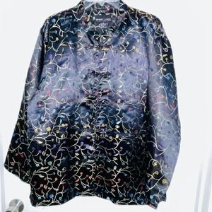 Women Asian Inspired Black Satin  Multicolored Embroidered  Mandarin Jacket